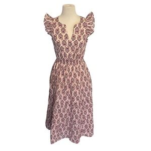 NWT J. Crew Pink Floral Flutter Sleeve Midi Dress Cotton‎ V-Neck Cottagecore